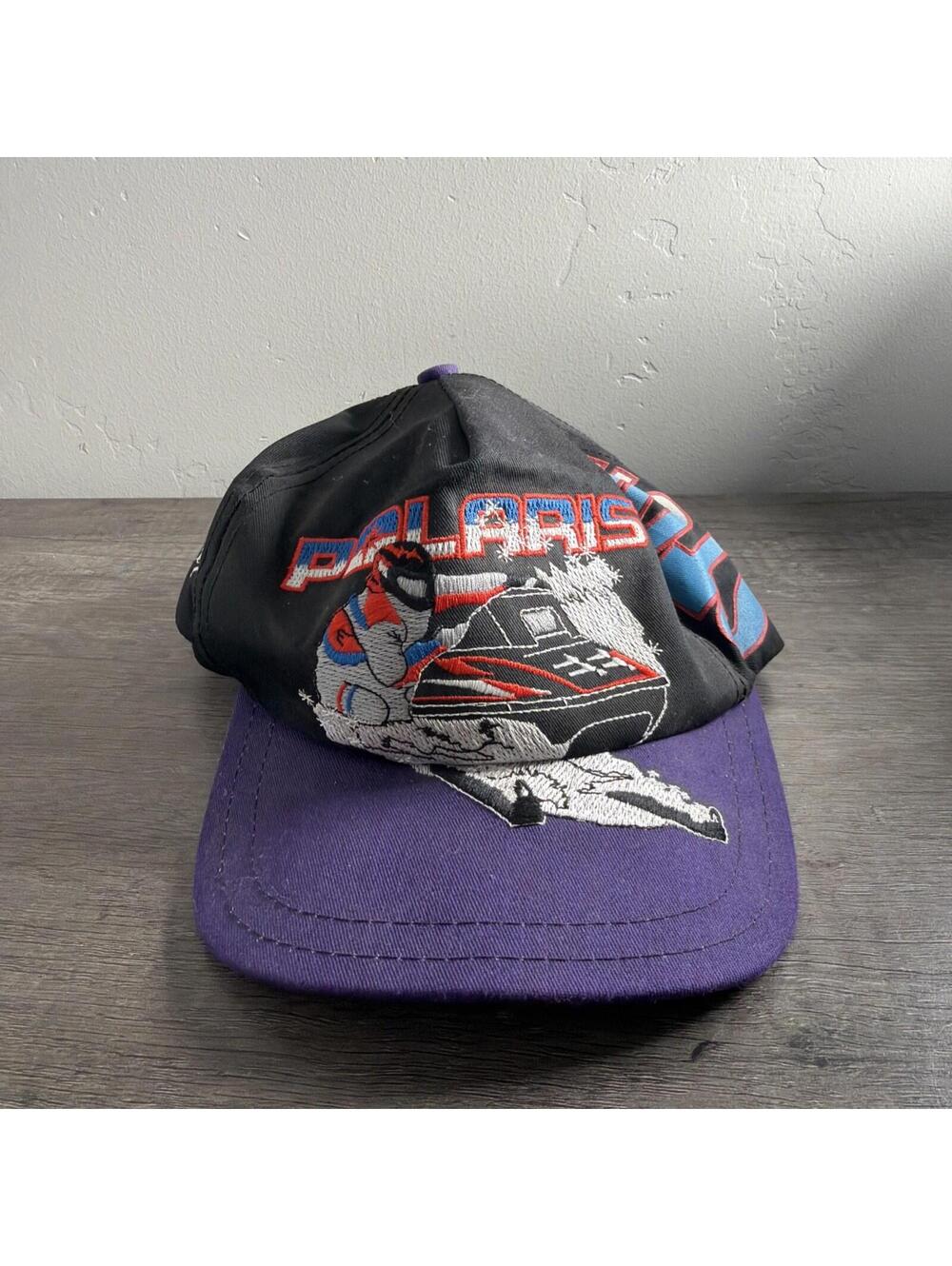 Vintage Polaris Storm Snowmobile Snapback Hat Purple Cap All Of Print